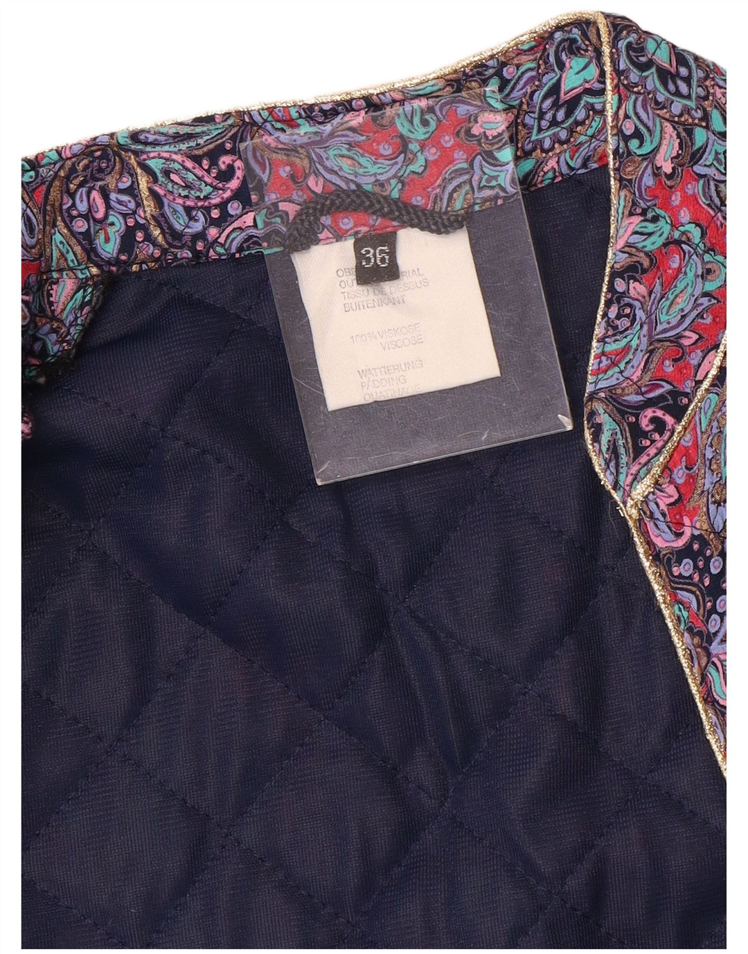 Giacca imbottita vintage da donna IT 36 Small Viola Paisley Viscosa