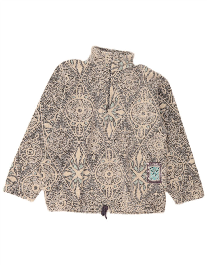 Maglione in pile da uomo vintage con zip e collo, grande poliestere geometrico grigio