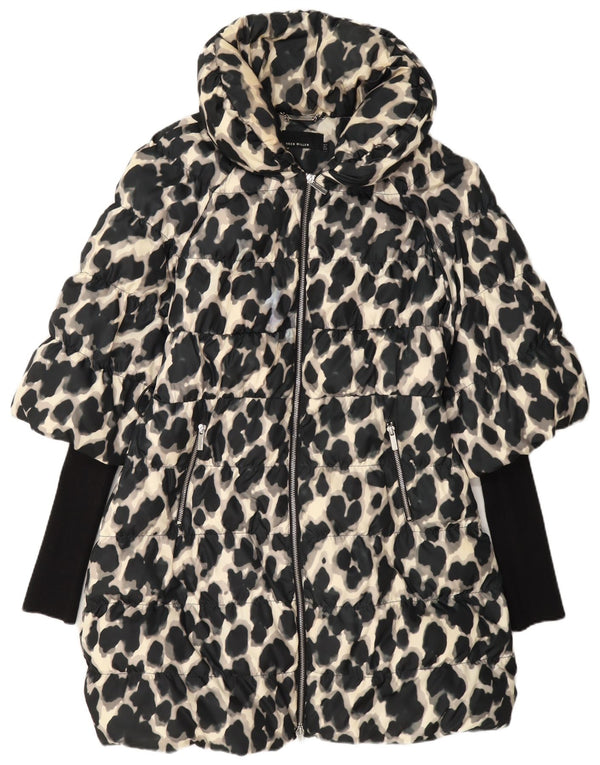 Cappotto imbottito da donna Karen Millen UK 12 Poliestere medio nero con stampa animalier