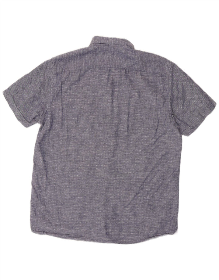 TED BAKER Camicia a maniche corte da uomo taglia 3 medio cotone screziato blu navy
