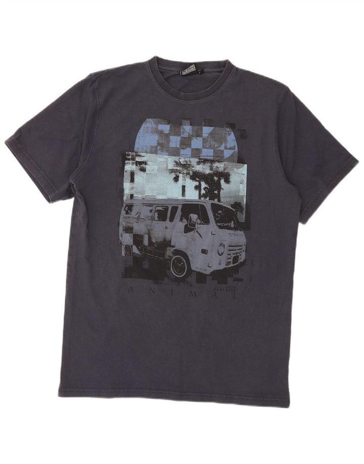 T-shirt grafica da uomo con animali Top in cotone blu navy medio