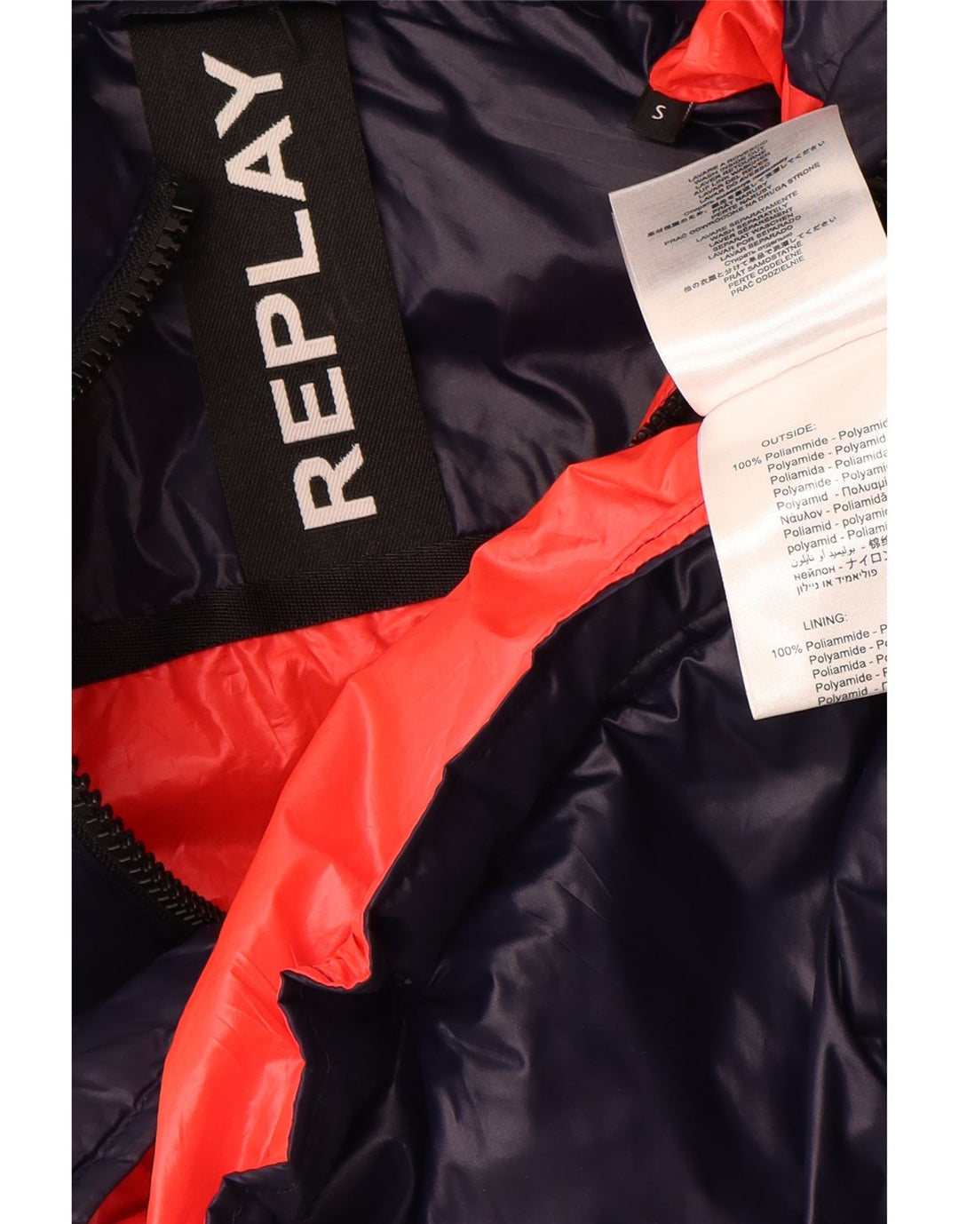 REPLAY Giacca imbottita oversize con cappuccio da donna UK 10 Small Blu Navy