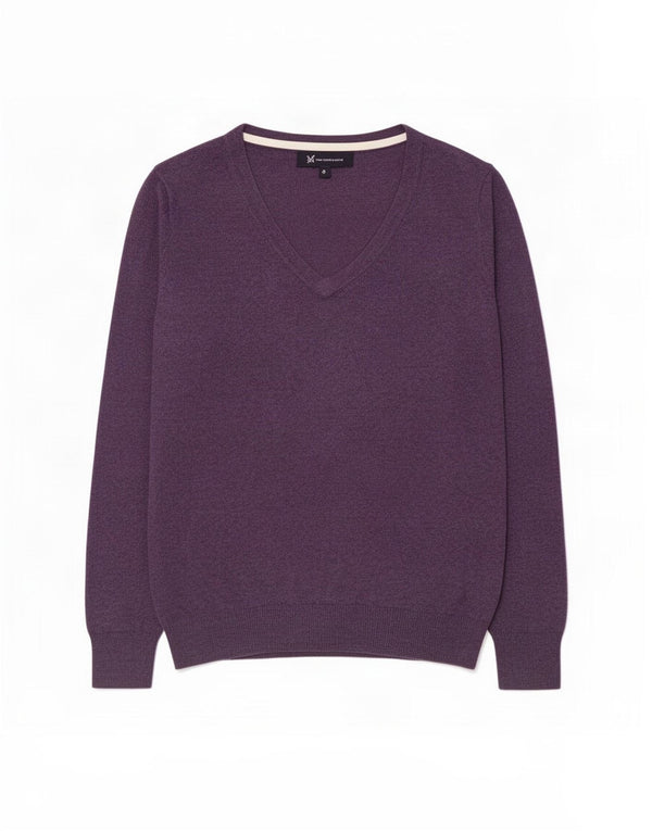Crew Clothing Maglione da donna con scollo a V UK 8 Piccolo cotone viola