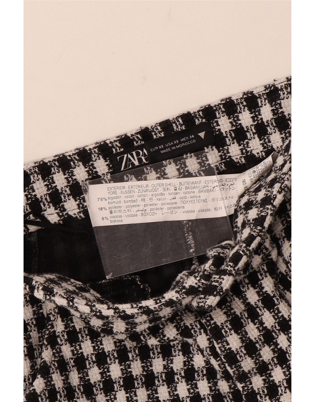 Minigonna Zara da donna XS W24 in cotone pied de poule nero