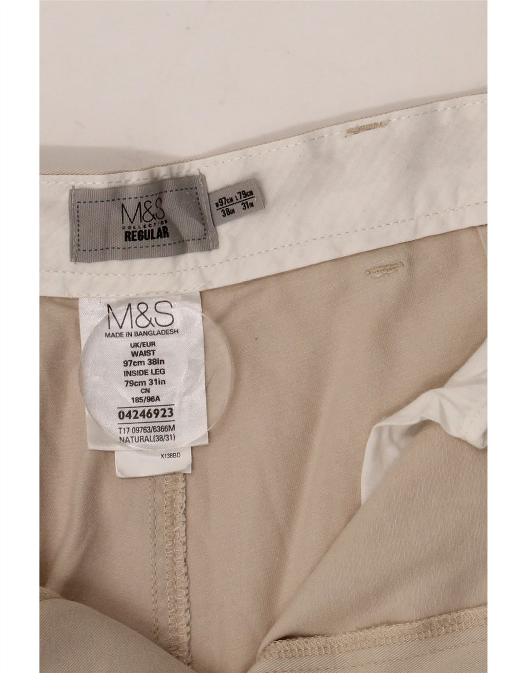 Pantaloni chino regolari con pegged da uomo Marks & Spencer W38 L31 in cotone beige