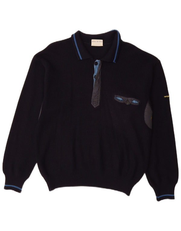 NAVIGARE Maglione da uomo con collo a polo grande in lana blu navy
