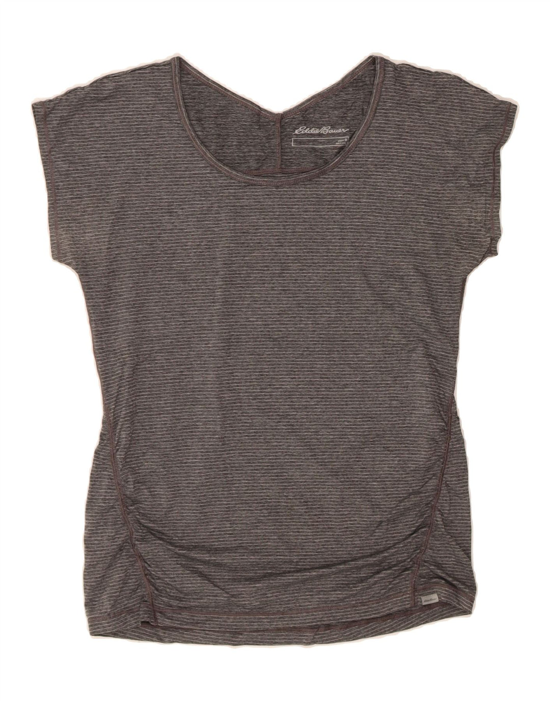 EDDIE BAUER Womens T-Shirt Top UK 14 Medium Grey Striped Polyester Vintage Eddie Bauer and Second-Hand Eddie Bauer from Messina Hembry 