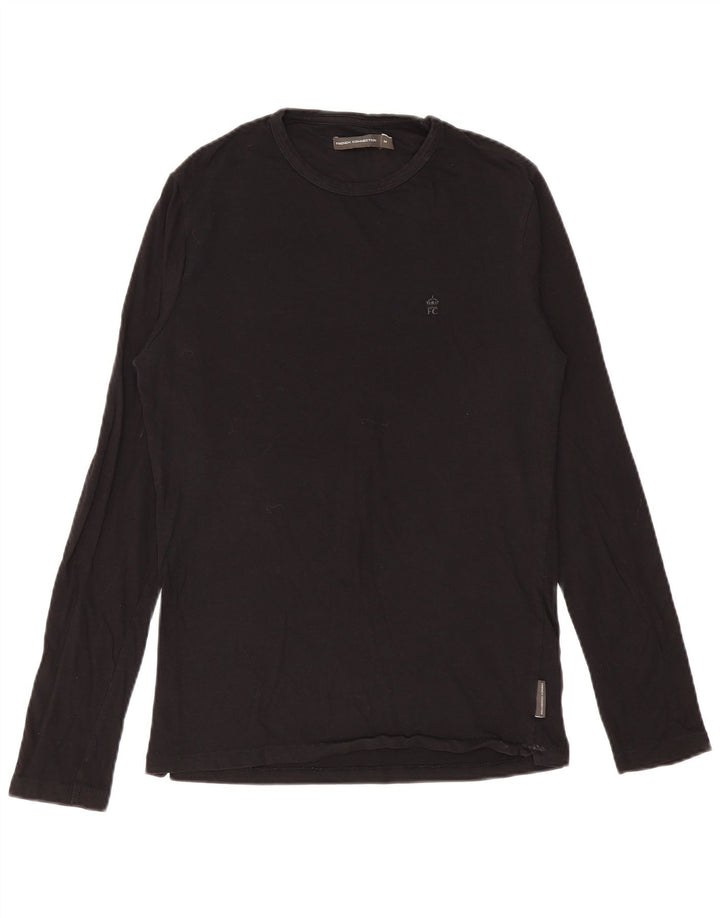 French Connection Top da uomo a maniche lunghe in cotone nero medio