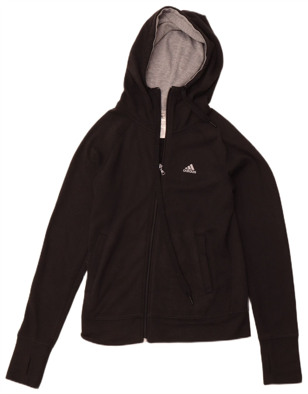 Felpa con cappuccio e zip ADIDAS da donna Climalite UK 4/6 XS poliestere nero