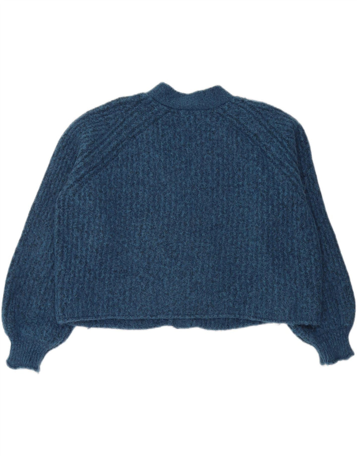 Maglione cardigan oversize corto da donna Zara UK 16 grande poliestere blu