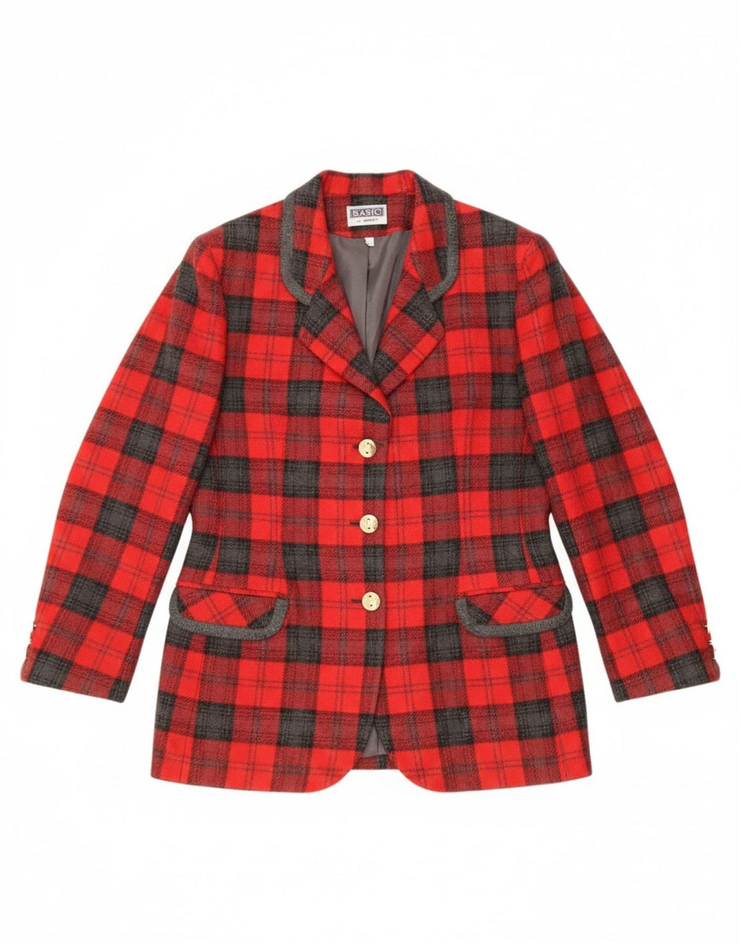 Giacca blazer a 3 bottoni da donna Bagarry IT 44 lana a quadri rossi medi