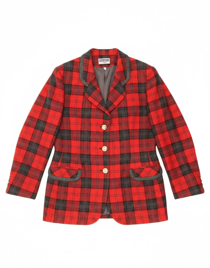 Giacca blazer a 3 bottoni da donna Bagarry IT 44 lana a quadri rossi medi