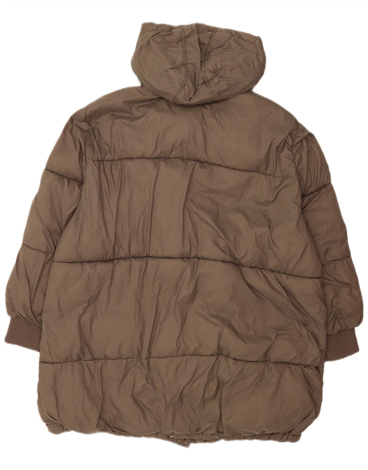 Giacca imbottita oversize con cappuccio da donna Zara UK 18 XL nylon marrone