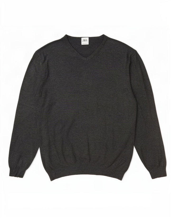 Maglione Zara da uomo con scollo a V 2XL in viscosa grigia