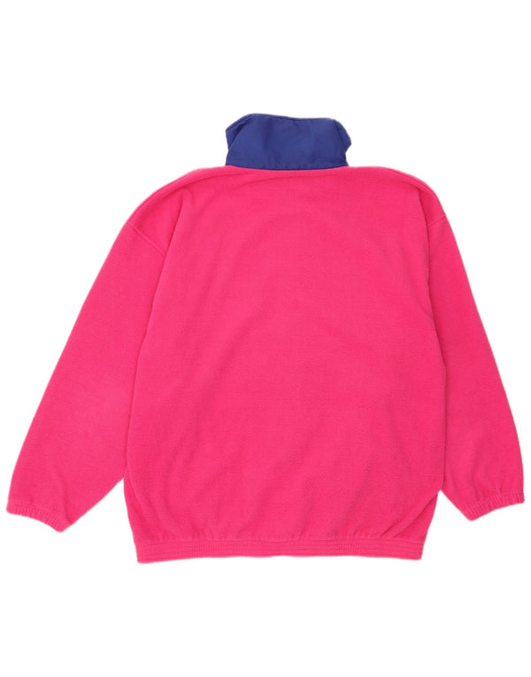 Giacca in pile vintage da donna vestibilità ampia UK 14 grandi sport in poliestere rosa