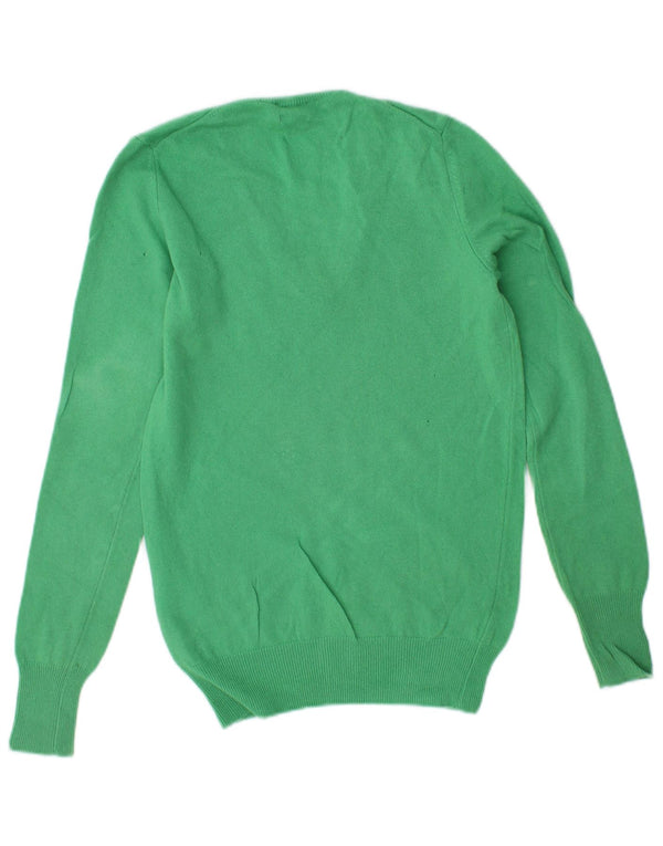 BENETTON Maglione da donna con scollo a V UK 6 XS Lana vergine verde