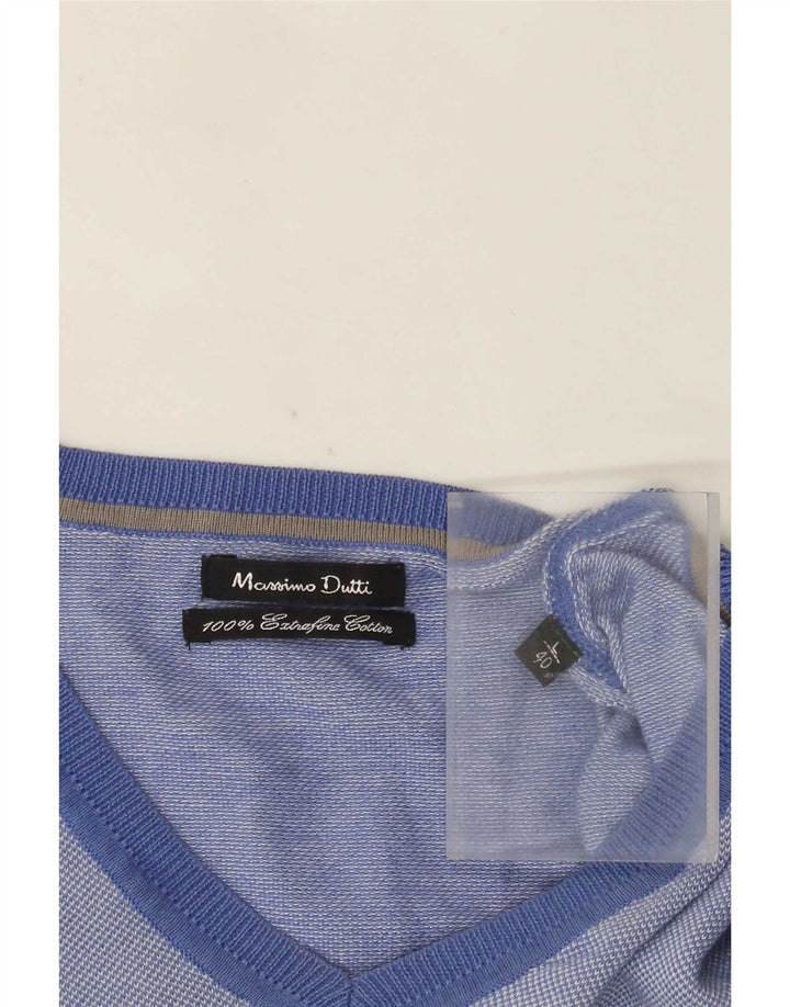 Massimo Dutti Maglione da uomo con scollo a V grande in cotone blu