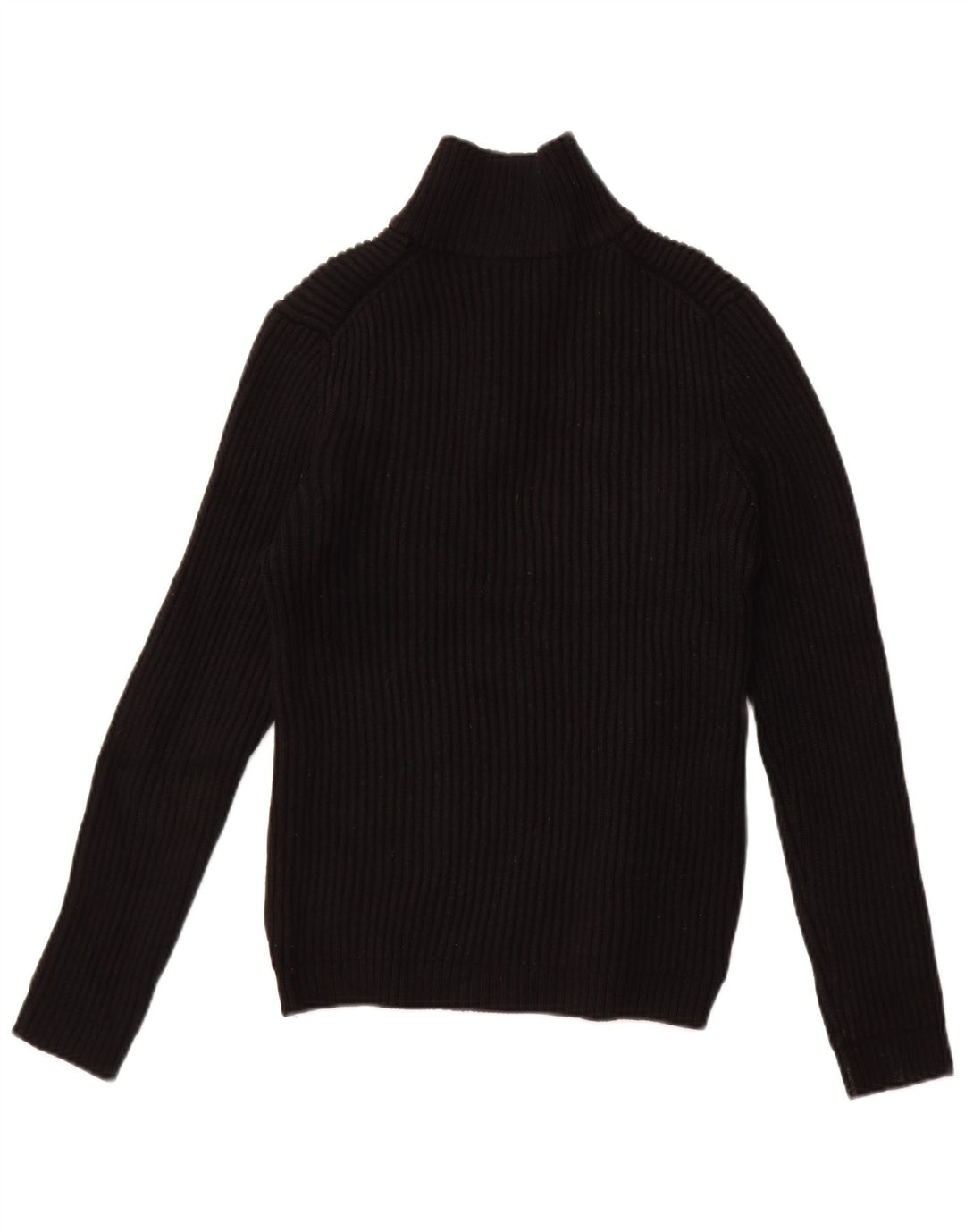 Maglione maglione da donna con collo con zip Hugo Boss UK 14 grande lana vergine nera