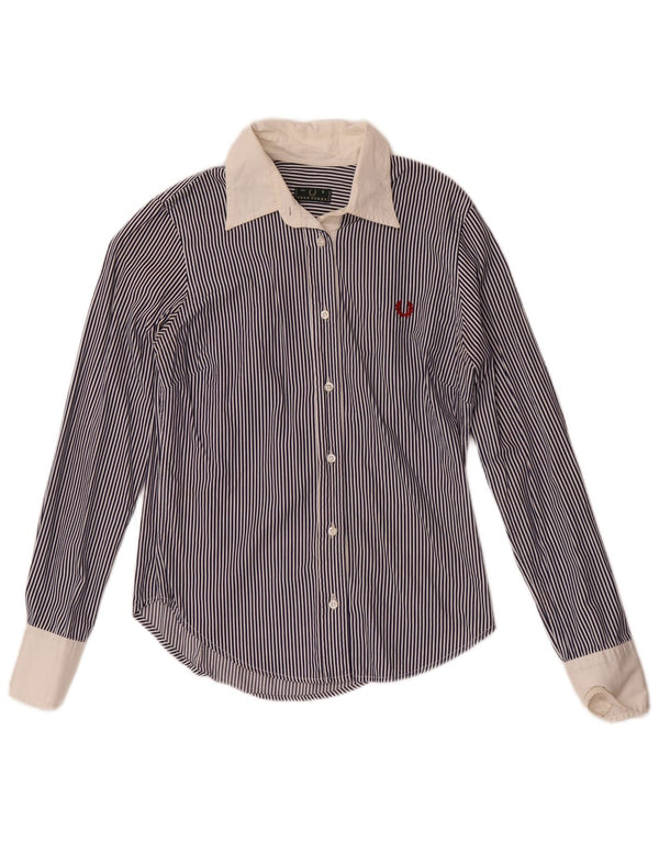 Camicia da donna Fred Perry UK 10 Small Cotone gessato blu navy