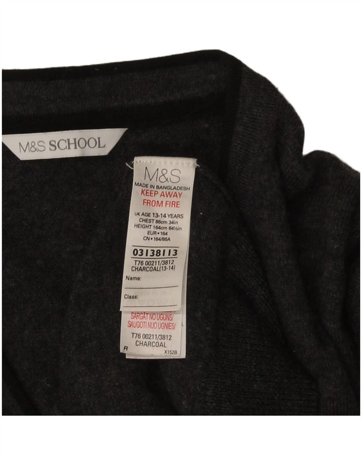 Maglione cardigan da ragazzo Marks & Spencer 13-14 anni in lana merino grigia