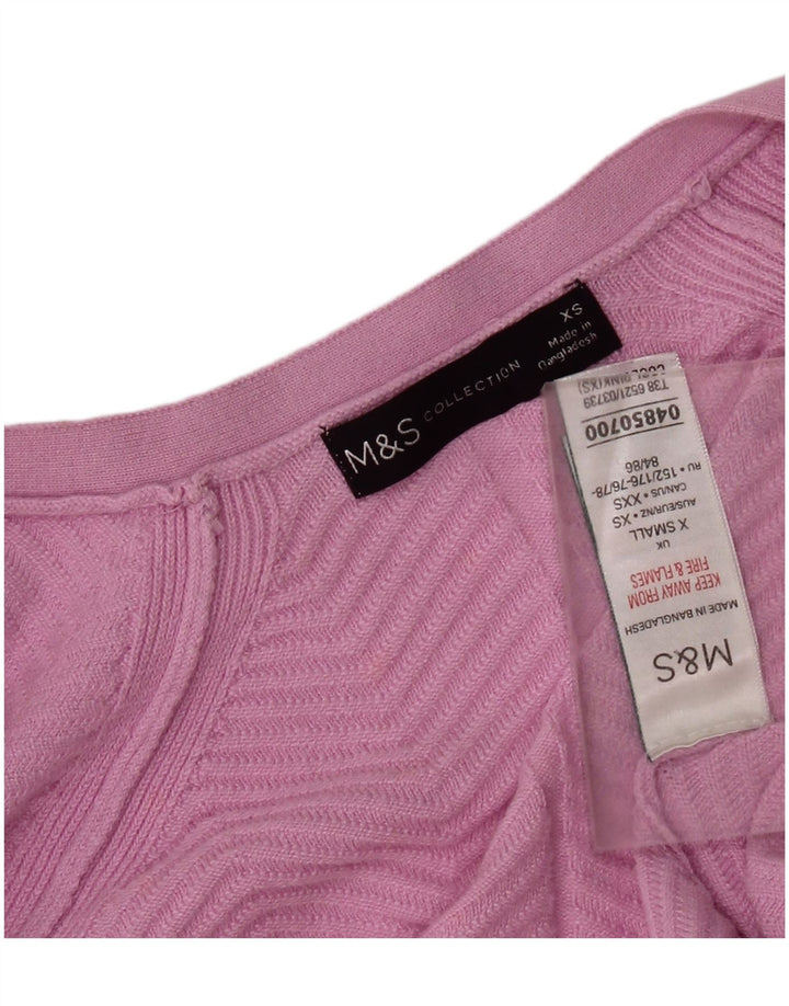MARKS & SPENCER Maglione cardigan aperto da donna UK 10 Piccolo Chevron rosa