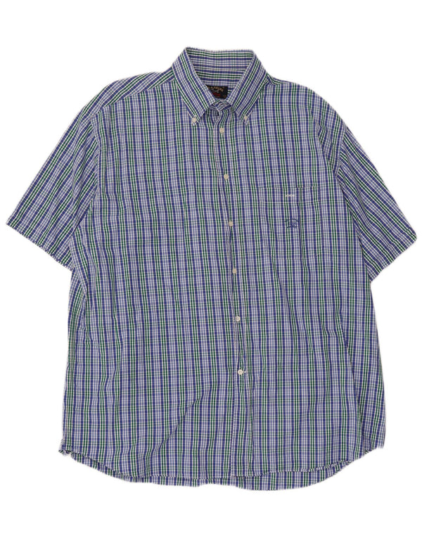 Paul & Shark Camicia a maniche corte da yachting da uomo taglia 45 17 3/4 XL a quadri blu