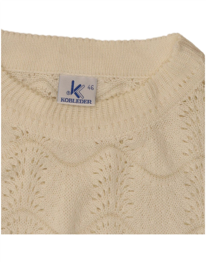 Maglione maglione girocollo da donna vintage IT 46 grande Chevron bianco sporco