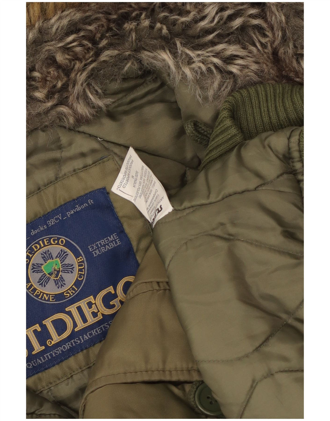 Giacca da sci con cappuccio da uomo vintage UK 38 nylon kaki medio