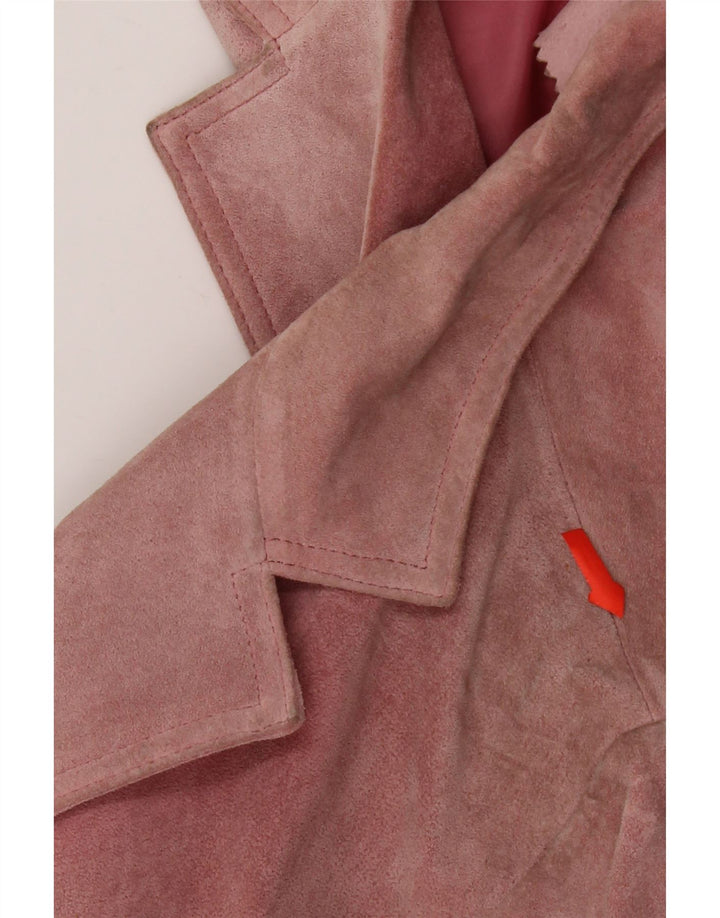 Giacca blazer da donna in pelle scamosciata a 2 bottoni VINTAGE IT 46 grande in pelle rosa