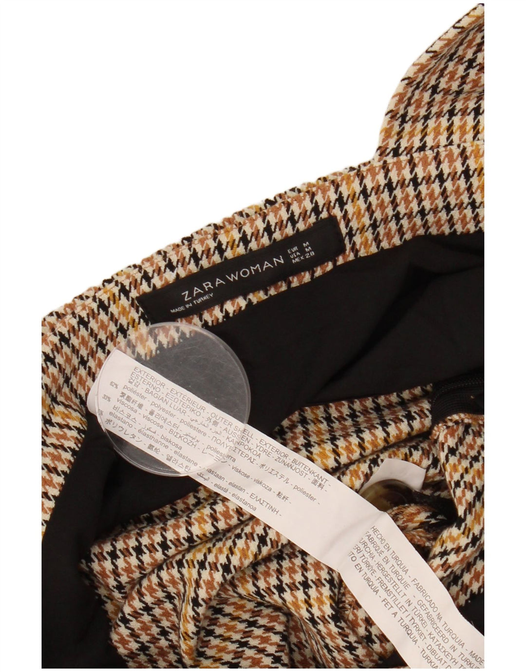 Abito scamiciato da donna ZARA UK 12 Poliestere pied de poule marrone medio