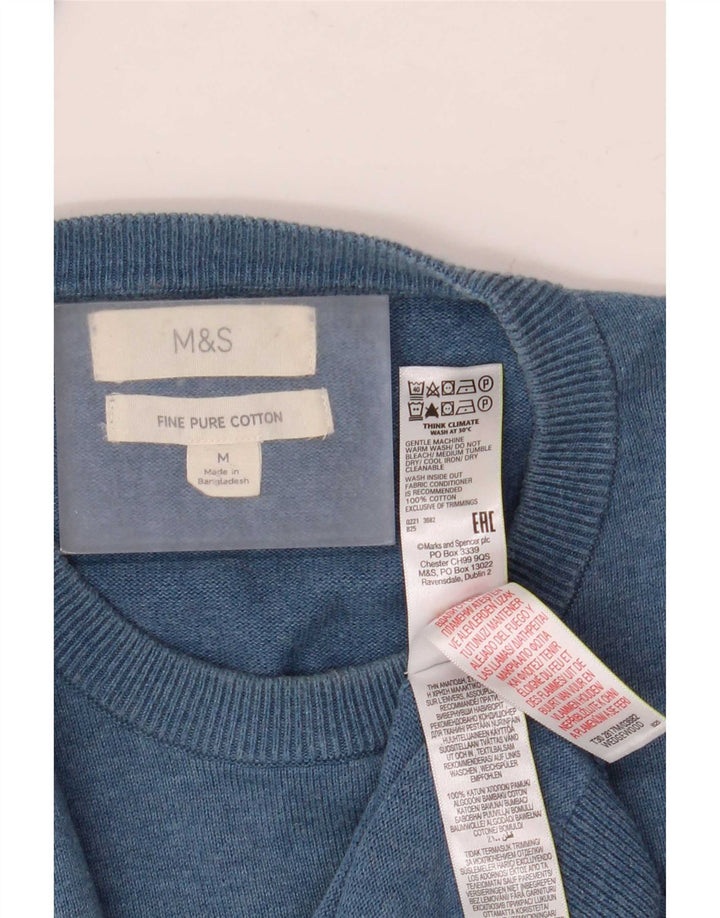 Maglione maglione girocollo da uomo Marks & Spencer in cotone blu medio