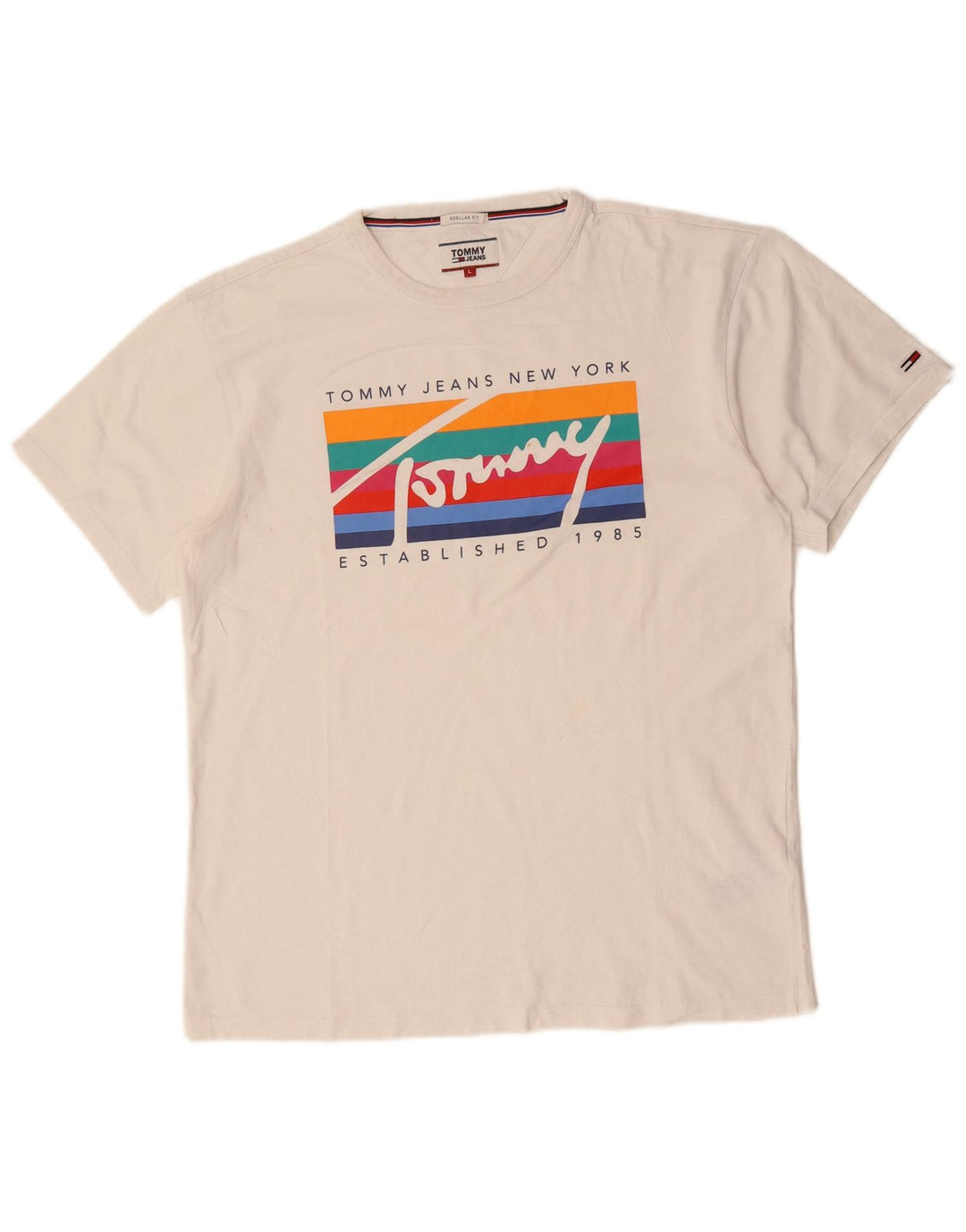 T-shirt grafica da uomo con vestibilità regolare Tommy Hilfiger Top Large in cotone bianco