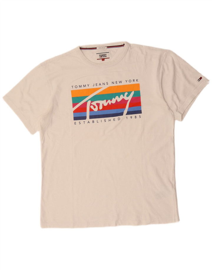 T-shirt grafica da uomo con vestibilità regolare Tommy Hilfiger Top Large in cotone bianco