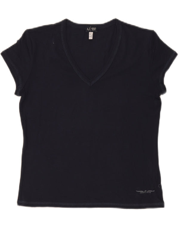 ARMANI JEANS T-shirt Crop da Donna Top IT 44 Medio Blu Navy Viscosa