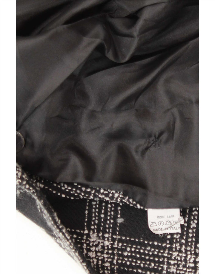 Giacca blazer doppiopetto vintage da donna UK 14 lana scozzese media nera