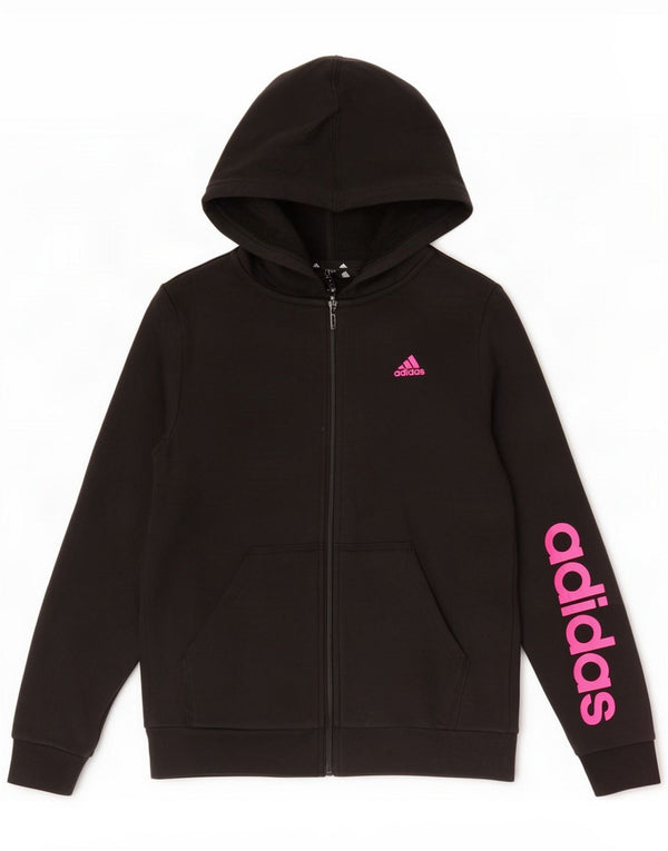 Adidas Felpa con cappuccio con zip grafica per ragazze 13-14 anni Nero