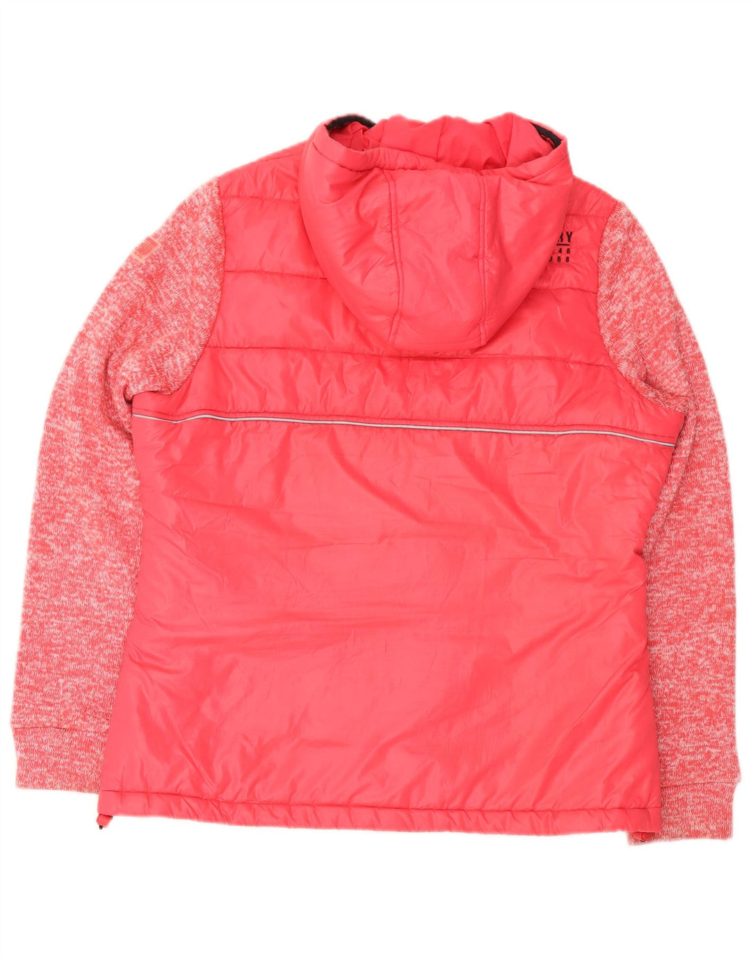 Giacca imbottita con cappuccio da donna Superdry UK 16 grande poliestere chiazzato rosa