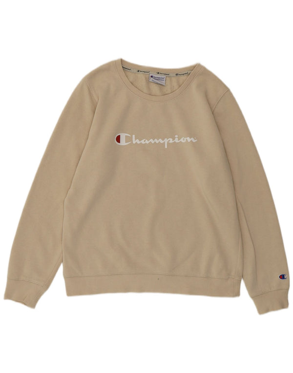 Felpa con grafica da donna CHAMPION Maglione UK 16 Grande cotone beige