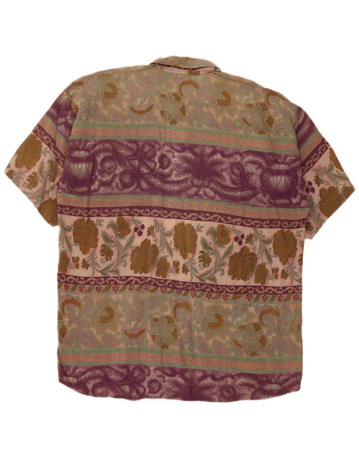 Camicia pullover a maniche corte da uomo vintage IT 52 grande floreale multicolore