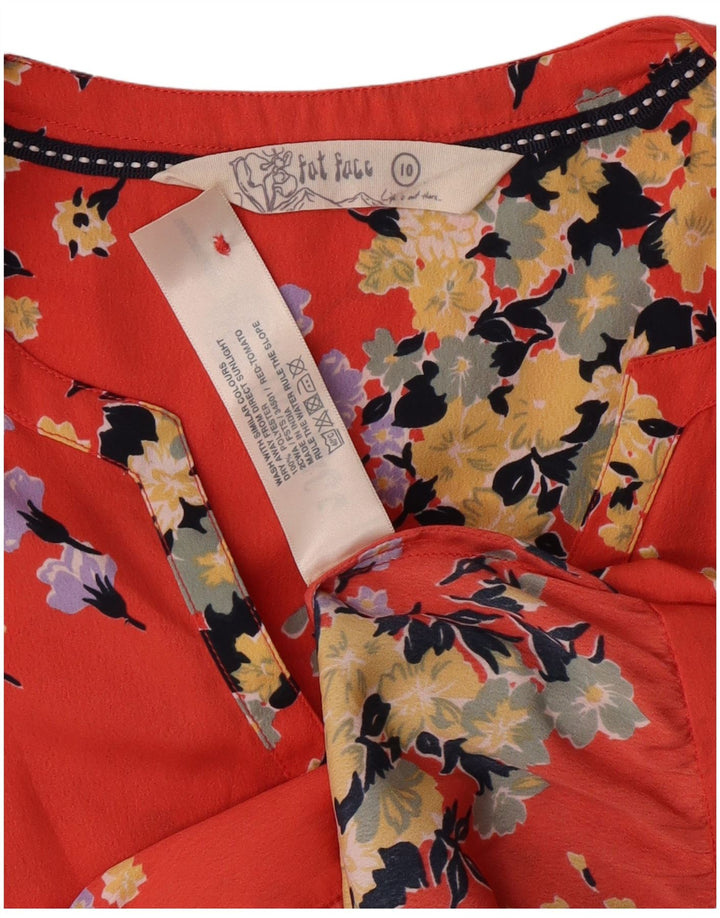 FAT FACE Camicia a maniche corte da donna Camicetta UK 10 Piccolo rosso floreale