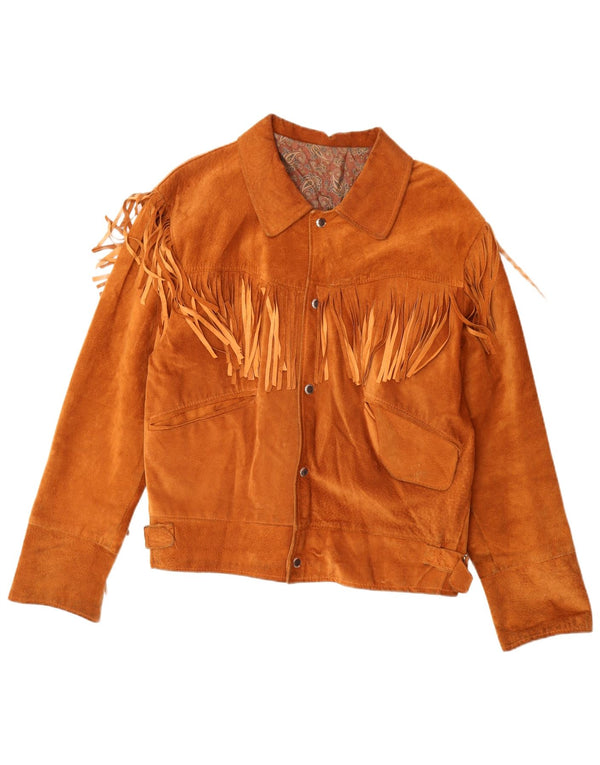 Giacca vintage in pelle scamosciata da uomo IT 50 grande marrone