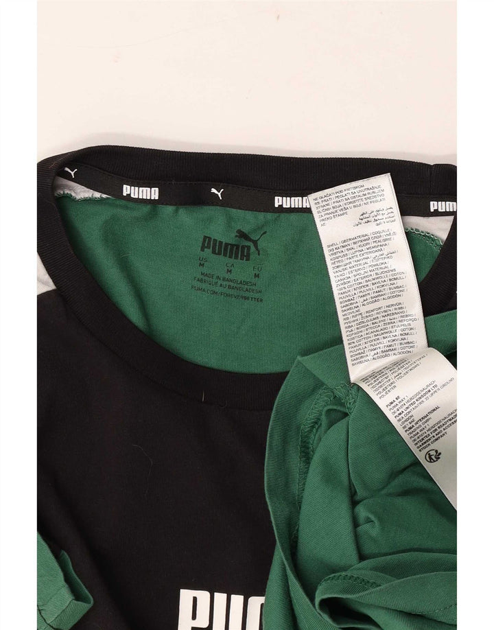 T-shirt grafica da uomo Puma Top in cotone color block verde medio