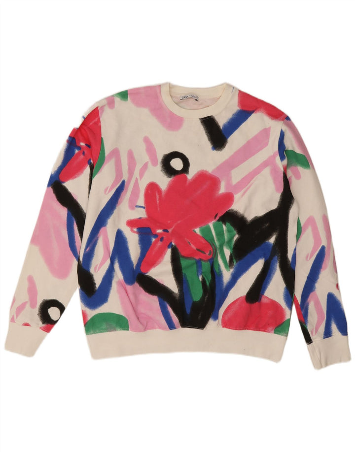 Felpa oversize grafica da donna Zara UK 14 Medium White Floral