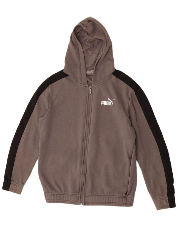 Felpa con cappuccio e zip da uomo Puma in cotone color block grigio medio