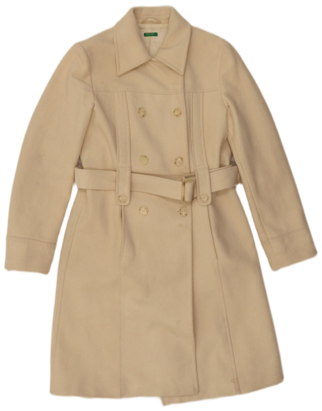 Cappotto Doppio Petto Donna Benetton IT 44 Medio Lana Bianco Sporco