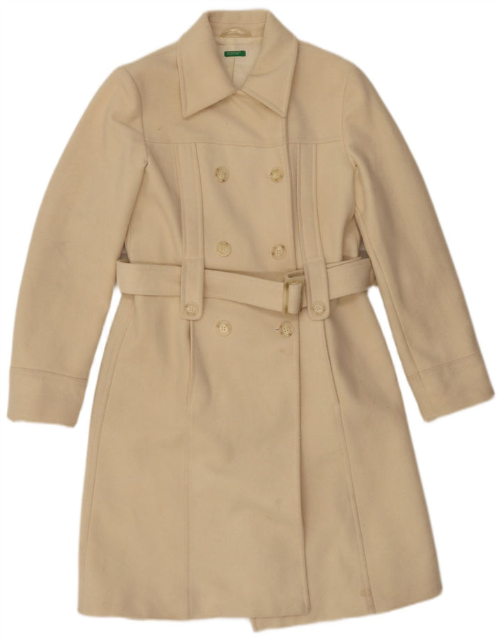 Cappotto Doppio Petto Donna Benetton IT 44 Medio Lana Bianco Sporco