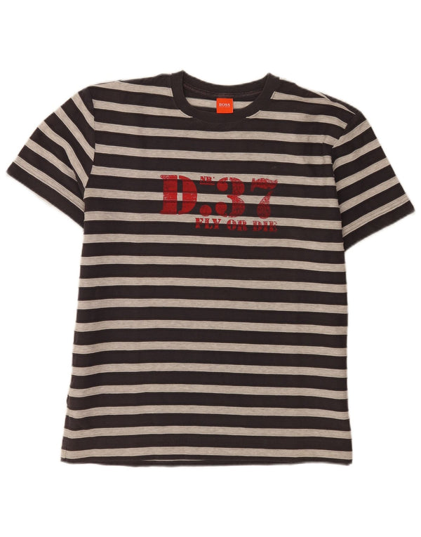 T-shirt grafica da uomo Hugo Boss Top in cotone a righe grigio medio