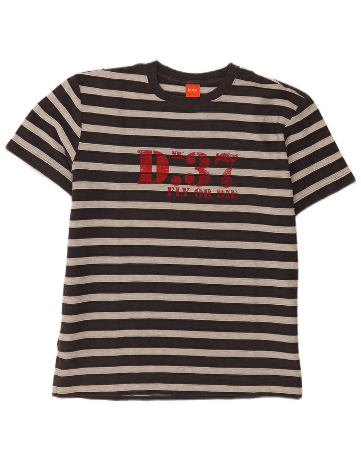 T-shirt grafica da uomo Hugo Boss Top in cotone a righe grigio medio
