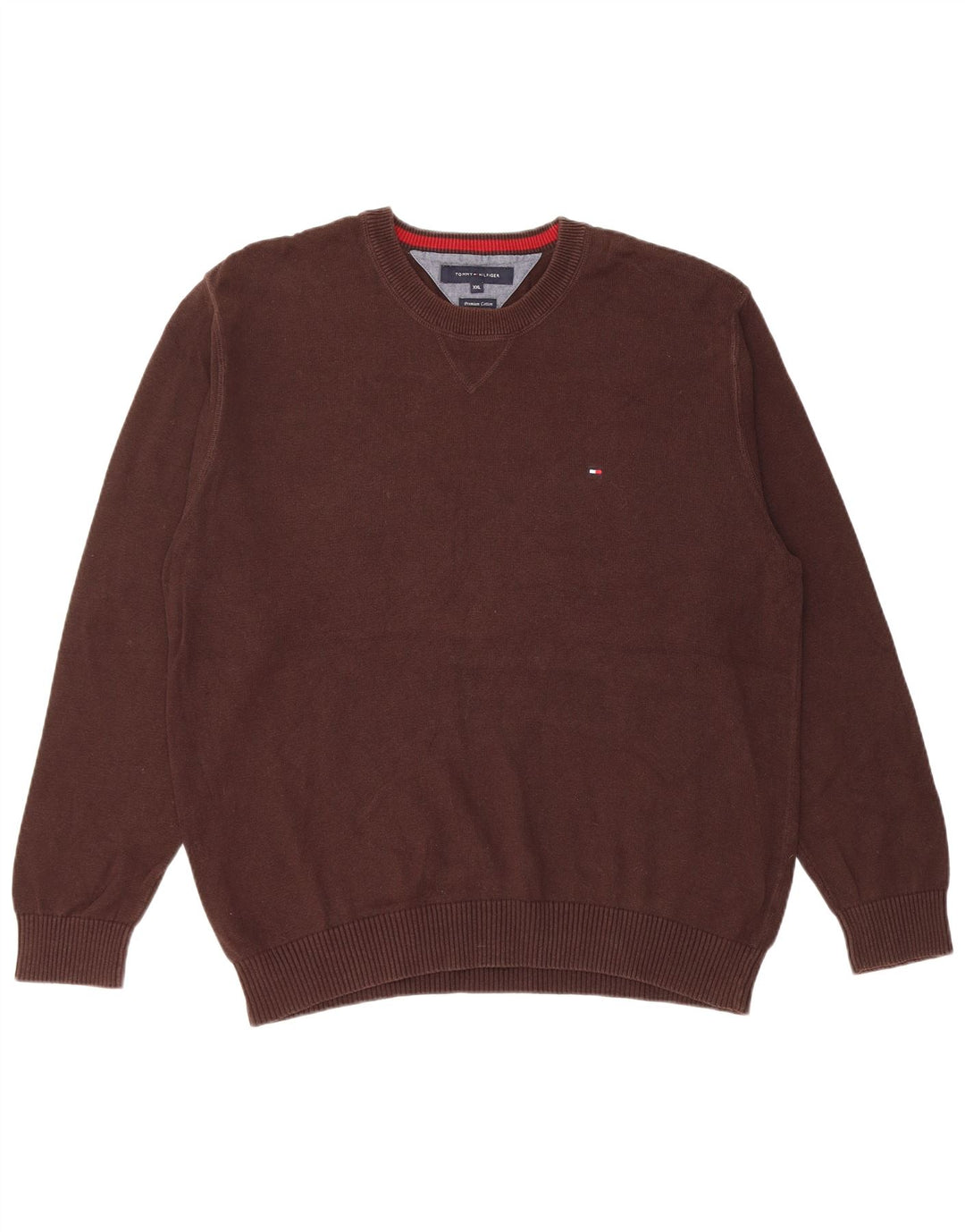 TOMMY HILFIGER Maglione maglione girocollo da uomo vestibilità ampia 2XL cotone marrone