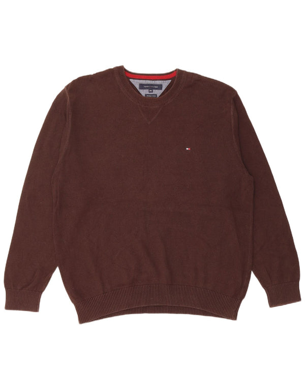 TOMMY HILFIGER Maglione maglione girocollo da uomo vestibilità ampia 2XL cotone marrone